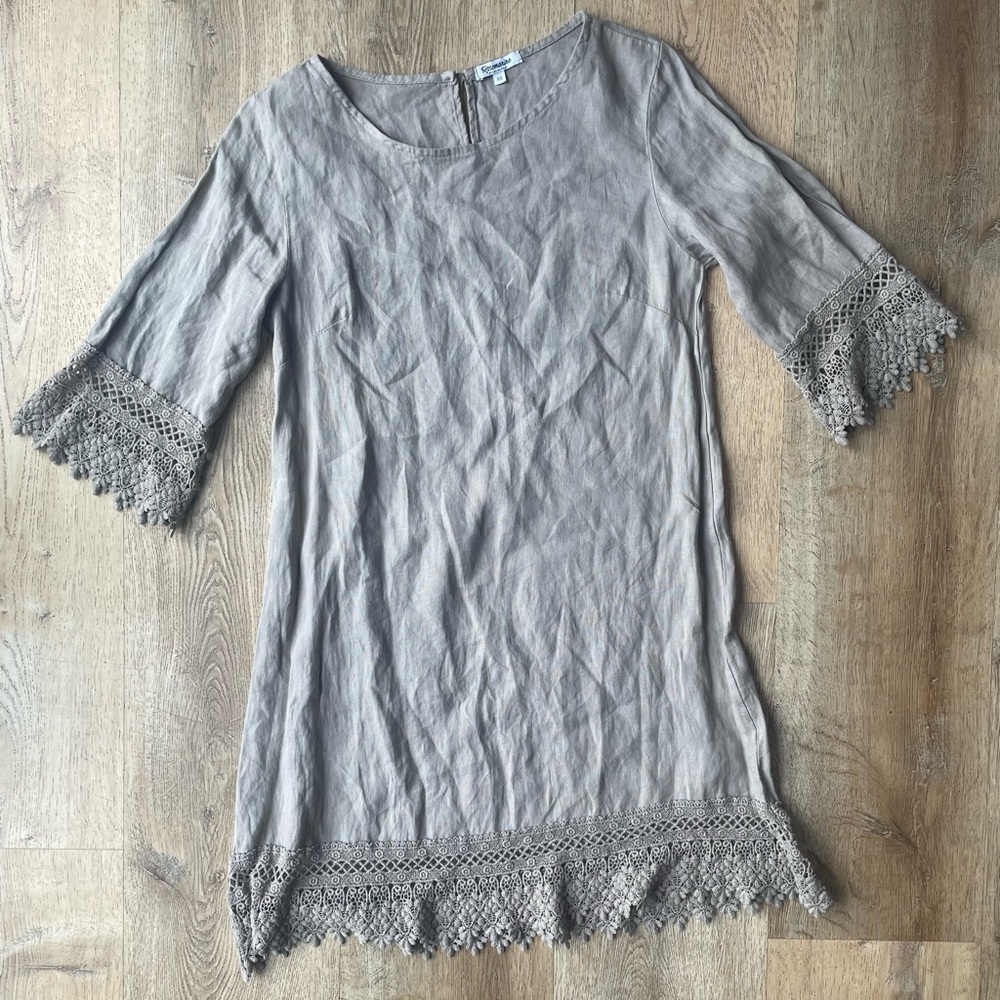 Rosemarine 100% Linen Crochet Trim Dress Made in Italy XS | Boho Neutral Tunic